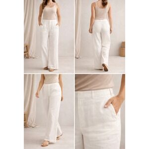 Soft Surroundings Linen Cotton Wide Leg Pants White Relaxed Womens 12 Lagenlook